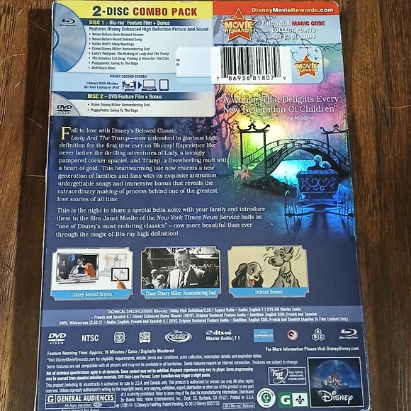 Walt Disney's LADY AND THE TRAMP Diamond Edition on DVD + BLU-RAY - Picture 2 of 2